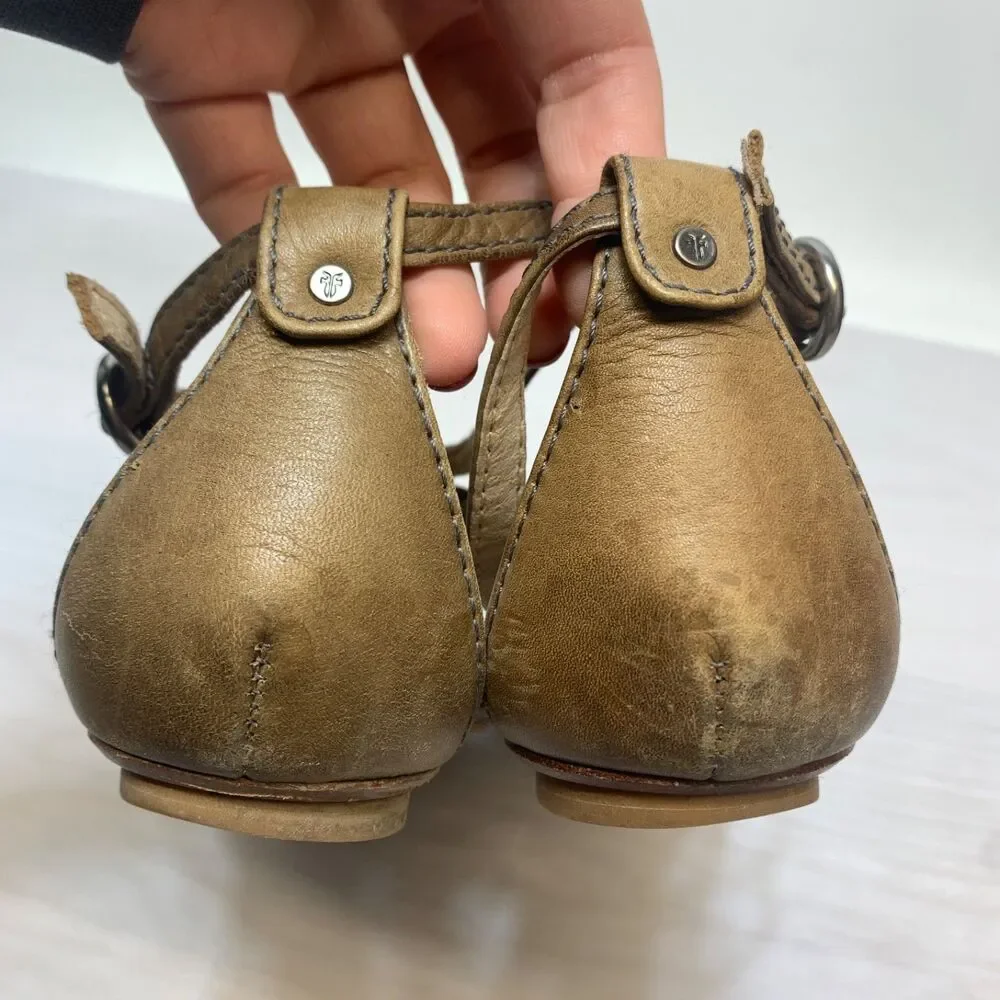 Frye Laurel Flower T Strap Sandals Brown‎ Leather Women's Size 9M